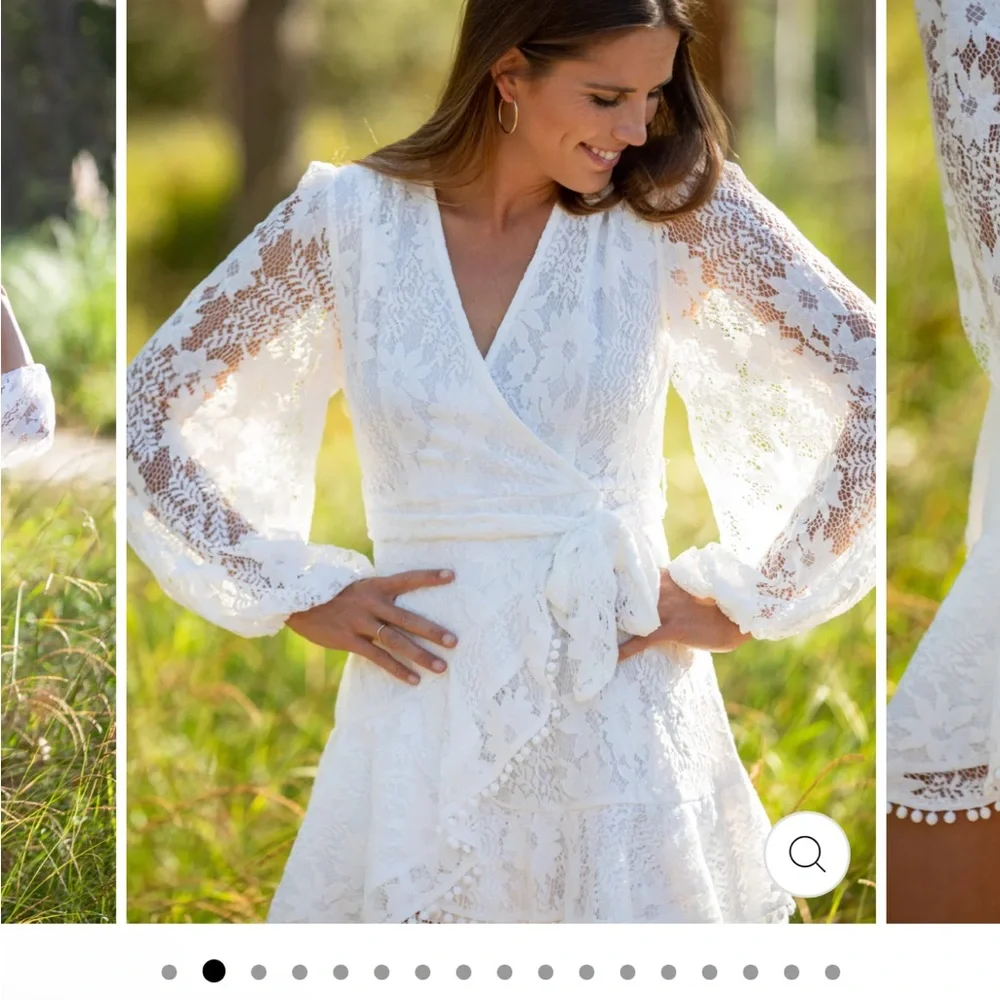 NWOT NBW Honeycloth White Lace Mini Wrap Dress - Picture 2 of 3